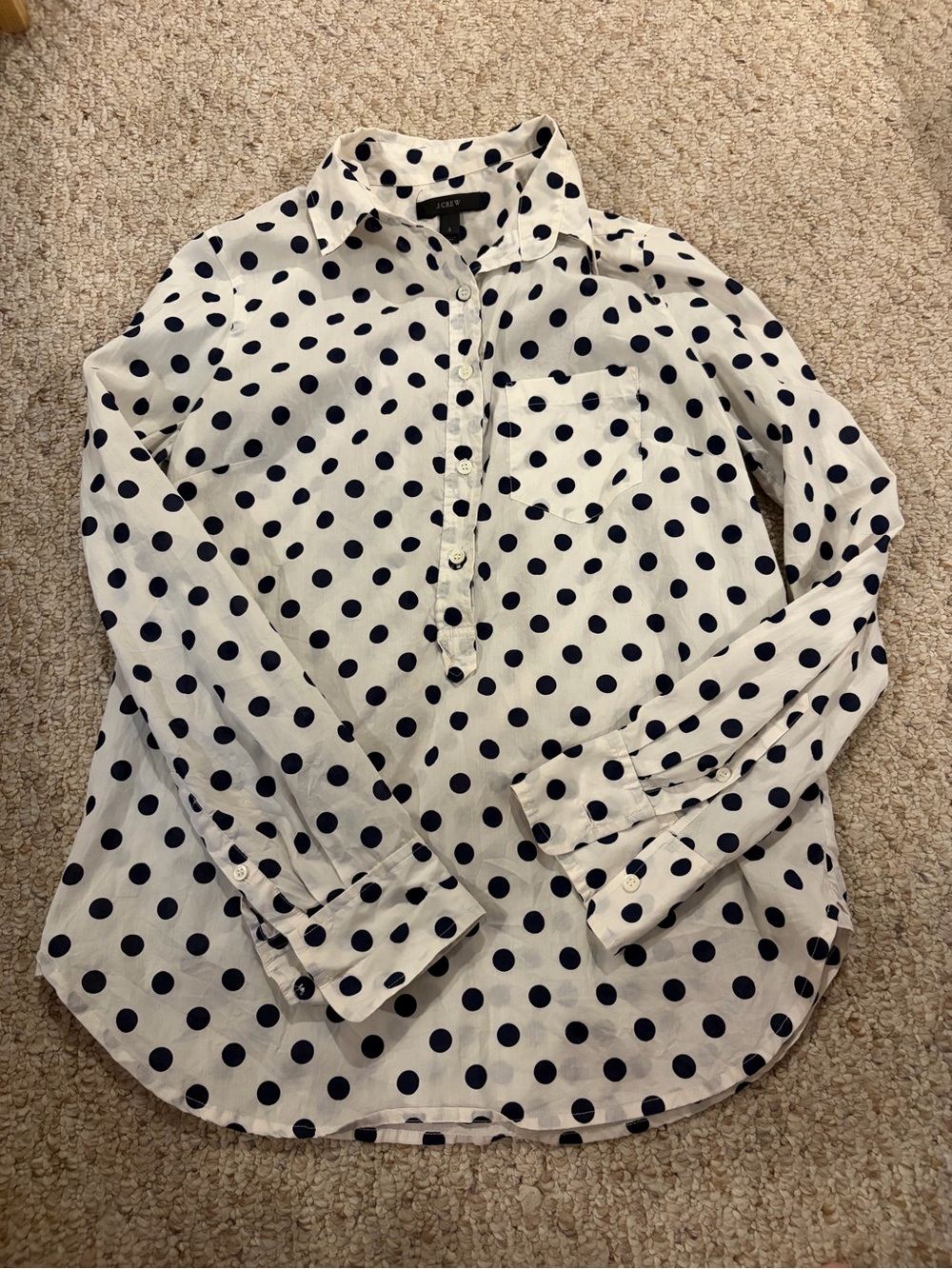 J. Crew White Button-Down Shirt with Navy Polka Dots